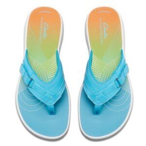 Clarks Cloud Steppers Breeze Sea Flip Flops Turquoise/Coral Ombre 🆕⌚📦🏃💨🚚